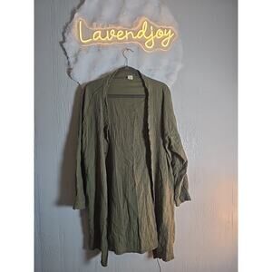 iGenJun Button Front Gauze Tunic Shirt Plus XL Long Sleeve V Neck Olive Green